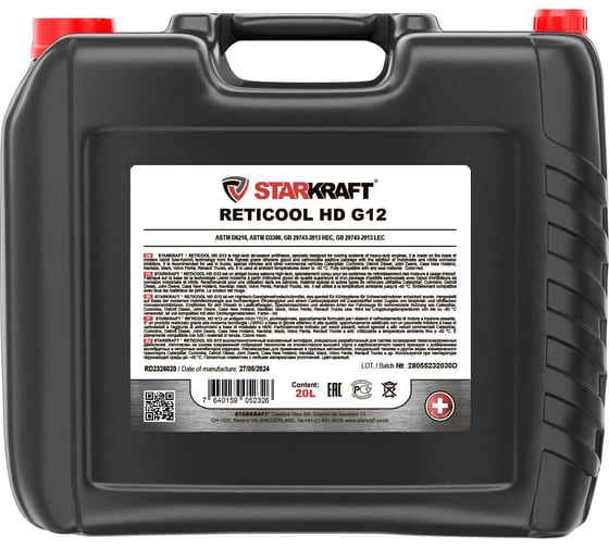 Aнтифриз карбоксилатный STARKRAFT RETICOOL HD G12, ASTM D 3306/4340/4656/4985/6210, GB 29743-2013 LEC, 20 л RD2326020