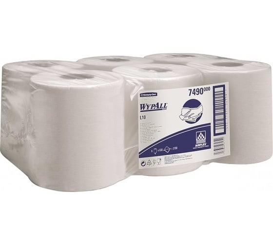 Протирочный материал Kimberly-Clark WypAll L10 упаковка 6 рулонов, белый 7490