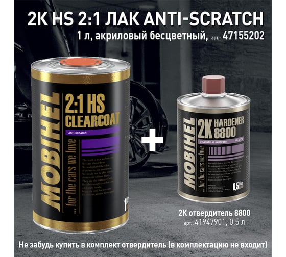 Лак Mobihel Anti-Scratch HS бесцветный 2К, акриловый, банка 1 л 47155202