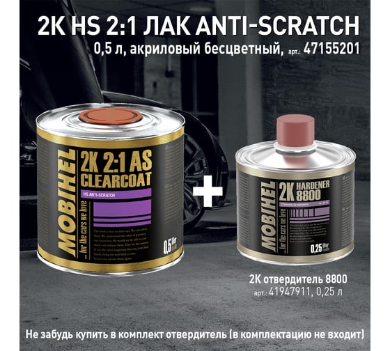 Акриловый лак MOBIHEL Anti-Scratch HS 2К бесцветный, банка 0.5 л 47155201