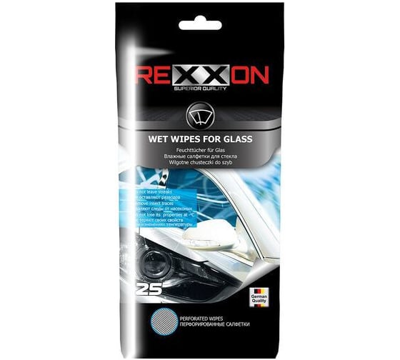 Влажные автомобильные салфетки для стёкол REXXON 25 шт. 2-1-1-1-1 1