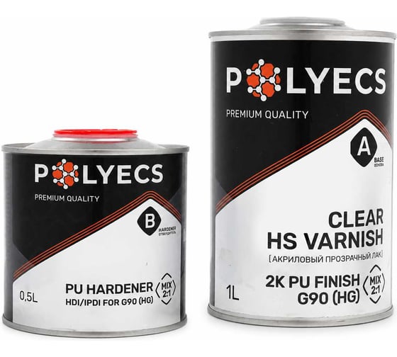 Двухкомпонентная высокоглянцевая эмаль Polyecs POLYECS на основе гидроксиакрилатных смол и алифатического полиизоционатного отвердителя MQ888