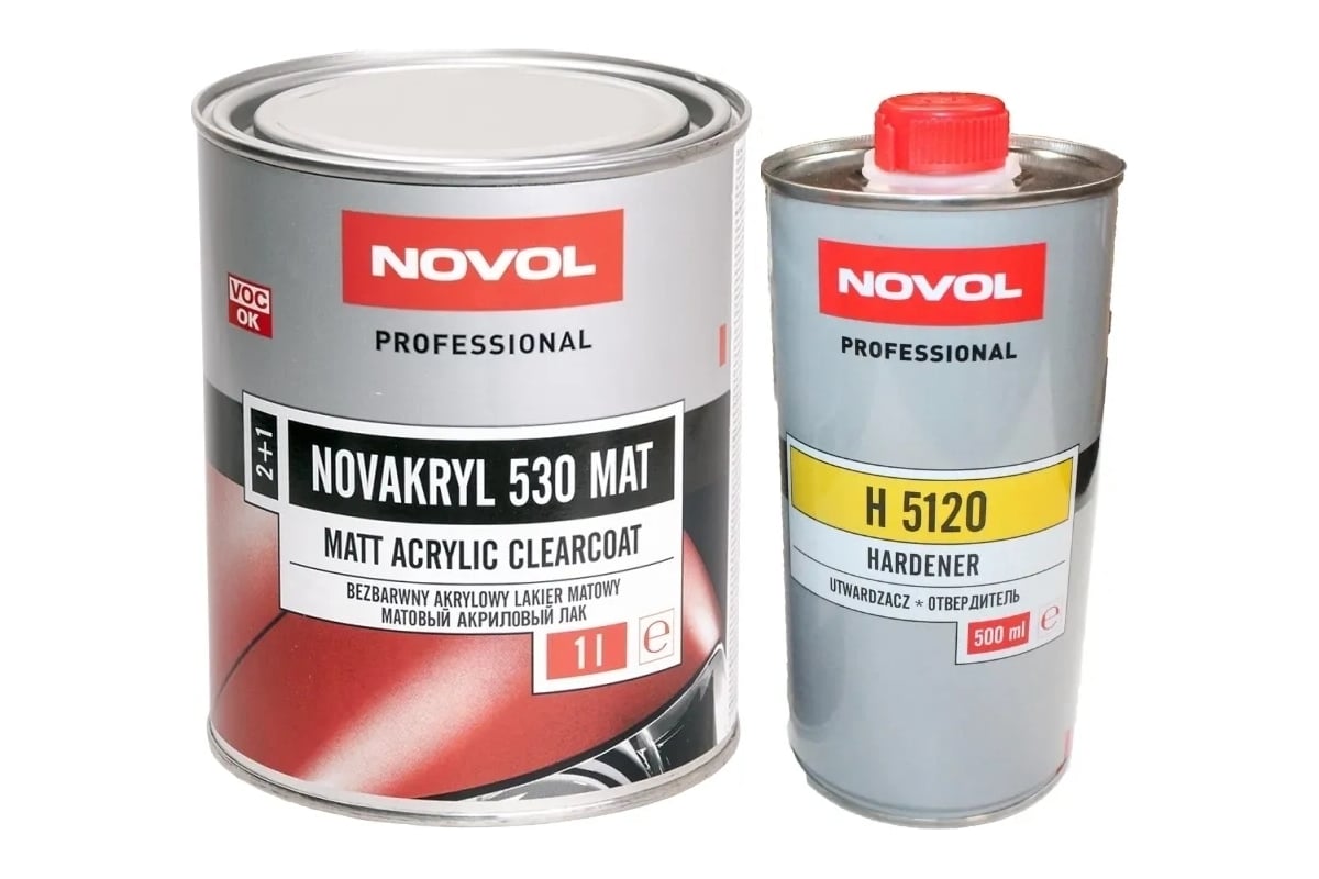 Лак NOVOL NOVAKRYL 530 MAT 2К акриловый, 2+1, банка 1л + отвердитель 0.5 л  38335