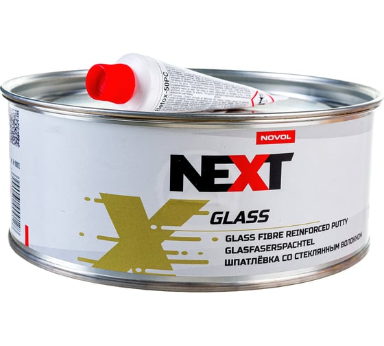 Шпатлевка с длинным стекловолокном NOVOL NEXT GLASS банка 1 кг, с отвердителем 90912