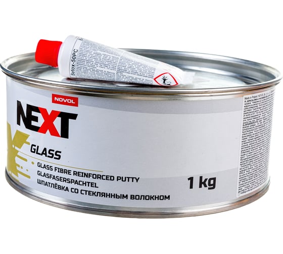 Шпатлевка с длинным стекловолокном NOVOL NEXT GLASS банка 1 кг, с отвердителем 90912