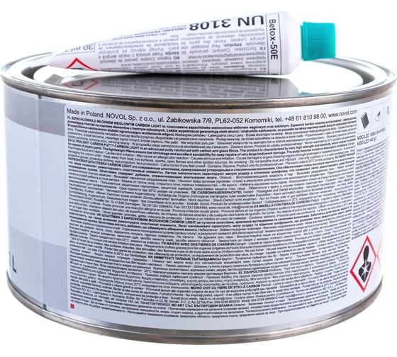 Шпатлевка NOVOL CARBON LIGHT с карбоном и стекловолокном, облегченная, банка 1 л, с отвердителем 90952