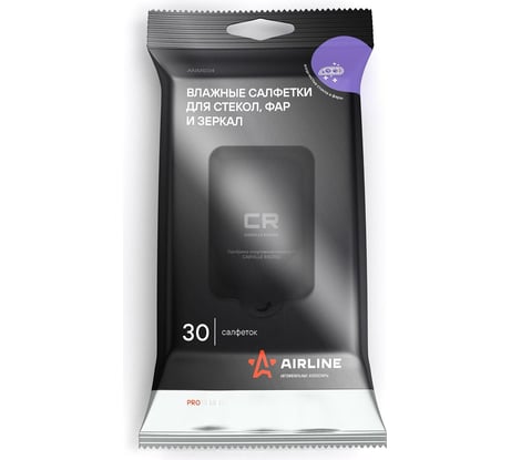 Влажные салфетки для стекол, фар и зеркал Airline PRO 30 шт. ANMS04