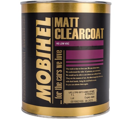 Бесцветный матовый лак MOBIHEL 2К HS low VOC, 1 л 47056422