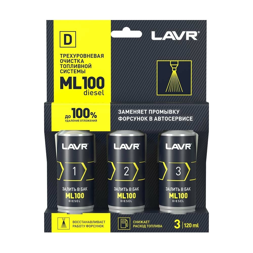 Трехуровневая очистка топливной системы LAVR ML100 Diesel, 120 мл ...