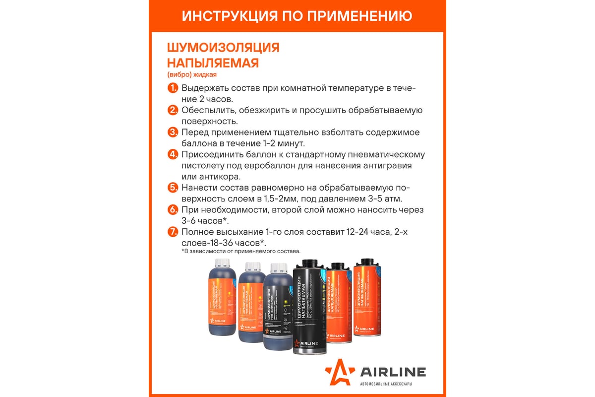 Жидкая напыляемая шумоизоляция Airline PRO 950 г, 1250 кг/м3, пластик.  баллон ADVI014 - выгодная цена, отзывы, характеристики, фото - купить в  Москве и РФ