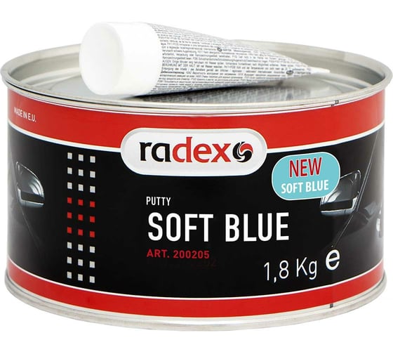 Полиэфирная наполняющая шпатлевка Radex soft blue с отвердителем, 1,8 кг 200205