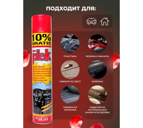 Полироль салона Atas PLAK 750 мл аэр., Гранат 516023