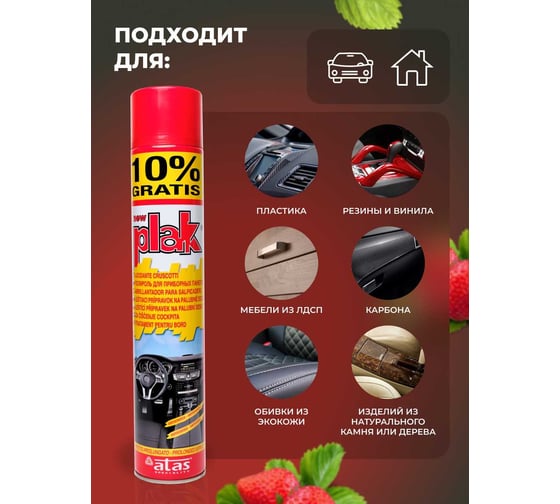 Полироль салона Atas PLAK 750 мл аэр., Клубника 5161