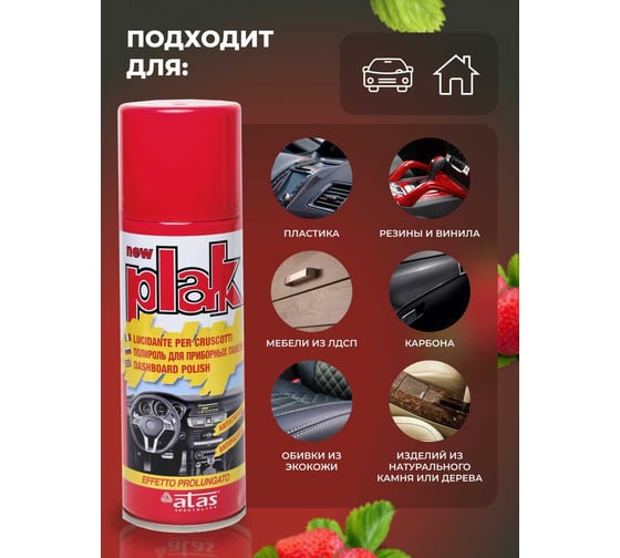 Полироль салона Atas PLAK 200 мл аэр., Клубника 5101