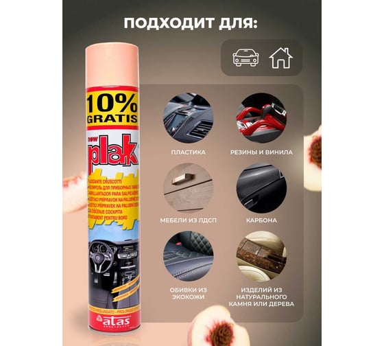 Полироль салона Atas PLAK 750 мл аэр., Персик 5165