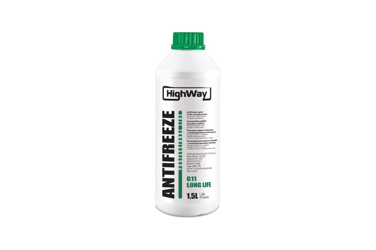 Антифриз HighWay ANTIFREEZE концентрат LONG LIFE G11, зеленый, 1.5 л .