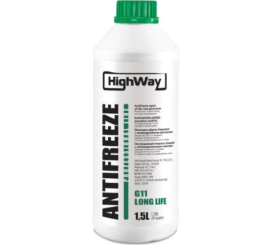 Антифриз HighWay ANTIFREEZE концентрат LONG LIFE G11, зеленый, 1.5 л 10024 1