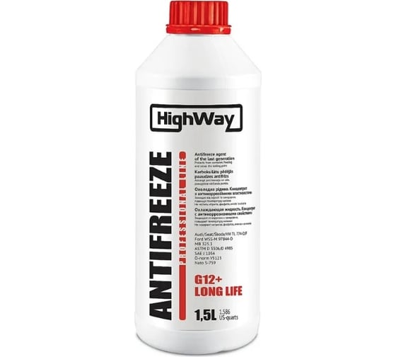 Антифриз HighWay ANTIFREEZE концентрат LONG LIFE G12+, красный, 1.5 л 10023