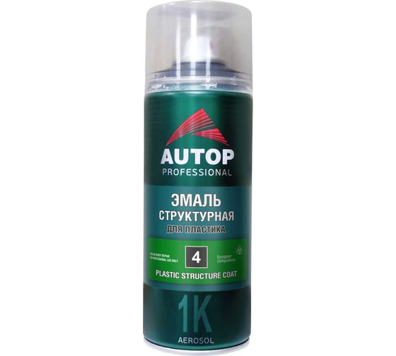 Эмаль структурная для пластика AUTOP Professional №4 крупная, серый, аэрозоль 520 мл ATP-A07798 1