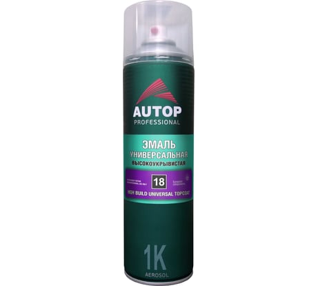 Эмаль акриловая универсальная высокоукрывистая AUTOP Professional №18, черный глянцевый, аэрозоль 650 мл ATP-A07348