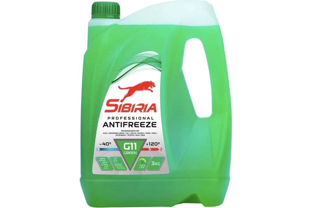 Антифриз Sibiria antifreeze g11 (-40) зеленый 3 кг, гибридный, силикатный  800257