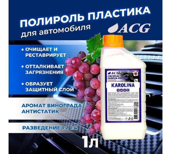 Очиститель-полироль пластика ACG KAROLINA с ароматом винограда, 1 л 1008390