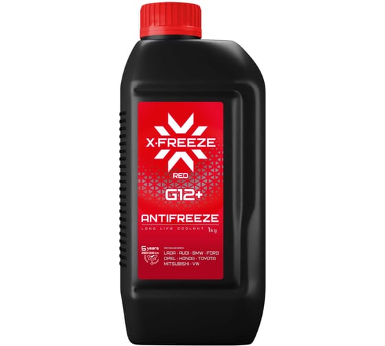 Антифриз для двигателя автомобиля X-Freeze G12+ красный, 1 кг, охлаждающая жидкость, готовый к применению 430140008