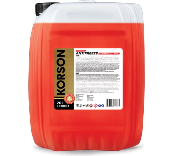 Антифриз KORSON концентрат, G12+, красный 20 л KS20034