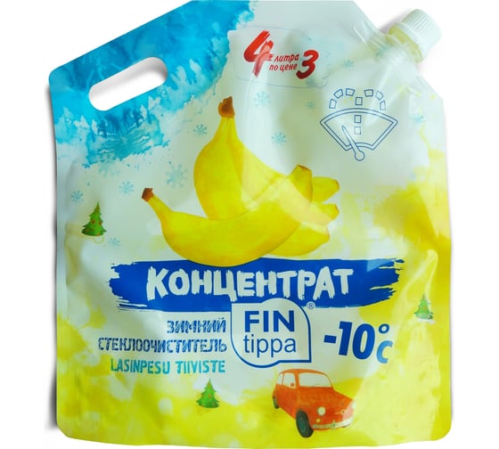 Концентрированная незамерзающая жидкость FinTippa 08 Ft-10k-banan4l 4 литра, -10С, банан, Дой-пак