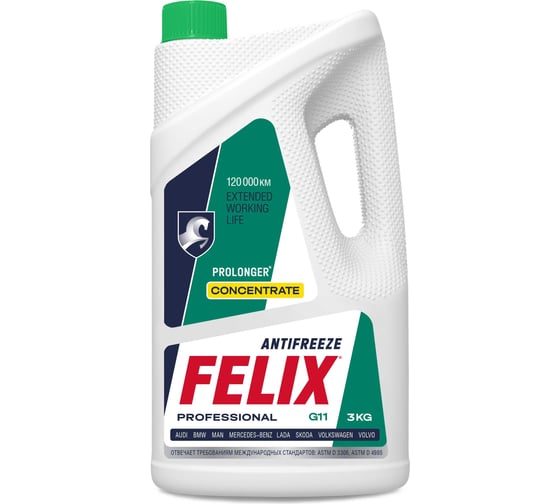 Антифриз FELIX PROLONGER G11, концентрат, -40C, зеленый, 3 кг 430206039 1