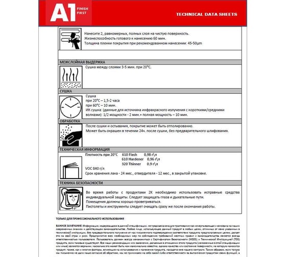 Лак A1 610 Flash Clear быстросохнущий экспресс для авто, в комплекте с отвердителем 1 л +0.5 л 610FL-1000