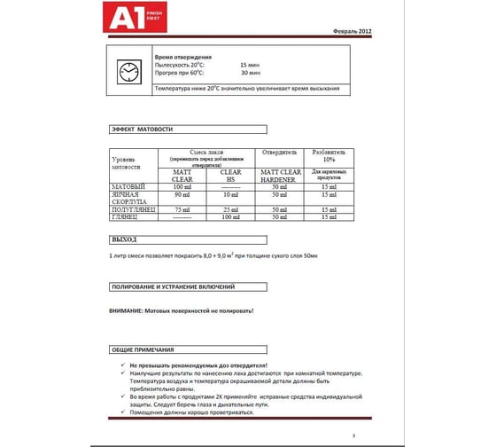 Матовый лак A1 MATT CLEAR для авто, в комплекте с отвердителем 1 л + 0.5 л S1-601CM-1500