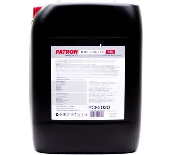 Антифриз PATRON 20 кг (17.85 л), красный, готовый, RED G12+, TL 774-D/F, G012A8DA1, G012A8FA1, WSS-M97B44-D, 6277M, MAN 324 SNF, MB 325.3, 1940663, 1381080 PCF2020