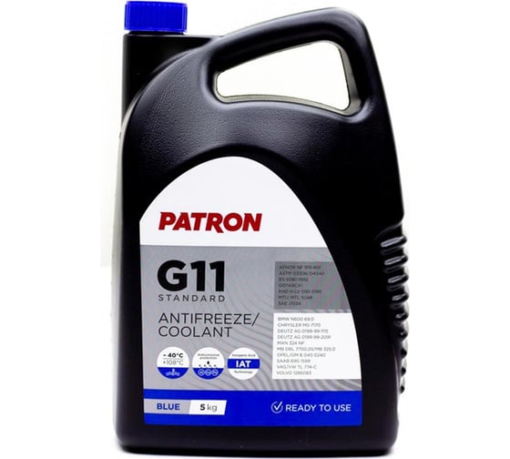 Антифриз PATRON 5 кг (4.4 л), синий, готовый, BLUE G11, TL 774-C, G011A8CA1, 83512355290, N600690, MAN 324 NF, MB 325.0, B0400240, 6901599, 1286083 PCF3005 1