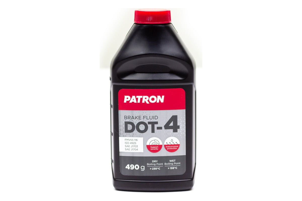 Тормозная жидкость PATRON 490 г (424 мл), DOT-4, для авто c ABS, FMVSS 116,  ISO 4925 class 4, JIS K2233, SAE J1703, SAE J1704 PBF450 - выгодная цена,  отзывы, характеристики, фото - купить в Москве и РФ