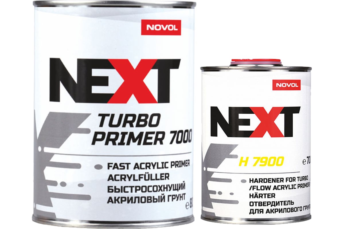 Акриловый грунт NOVOL next turbo 7000 быстросохнущий 4+1 мм, черный 2,8+  отв. h7000/7100 0,7л 90894-90900