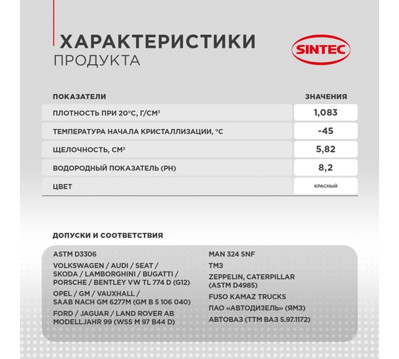 Антифриз Sintec luxe g12+ (-45) красный 1 кг, карбоксилатный 990559