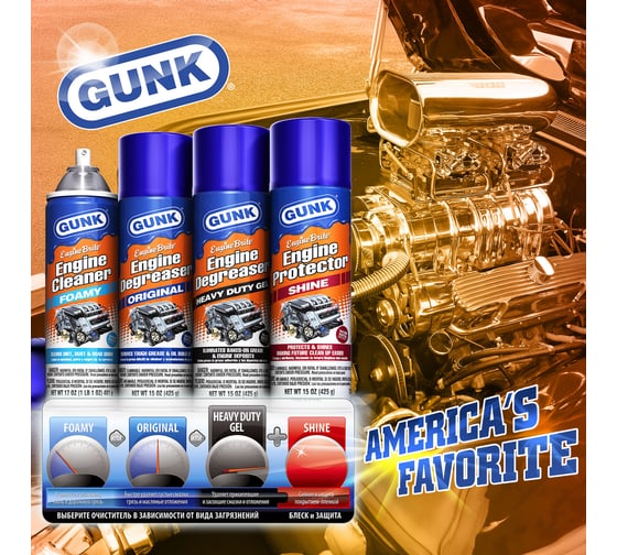 Пенный очиститель двигателя, аэрозоль 481г. GUNK FEB-1
