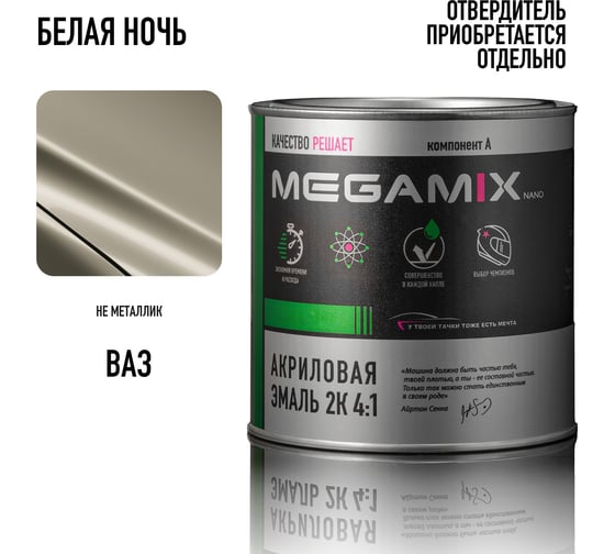 Автомобильная акриловая краска 2К Megamix Белая ночь 840мл (необходим отвердитель) 4673755204458