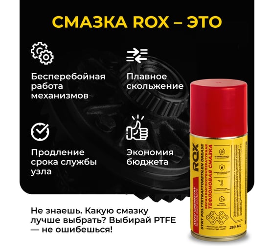 Тефлоновая белая высокотемпературная смазка ROX PTFE SYNT GREASE аэрозольный баллон 210 мл R206