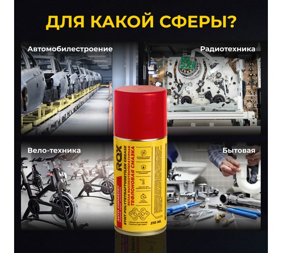 Тефлоновая белая высокотемпературная смазка ROX PTFE SYNT GREASE аэрозольный баллон 210 мл R206