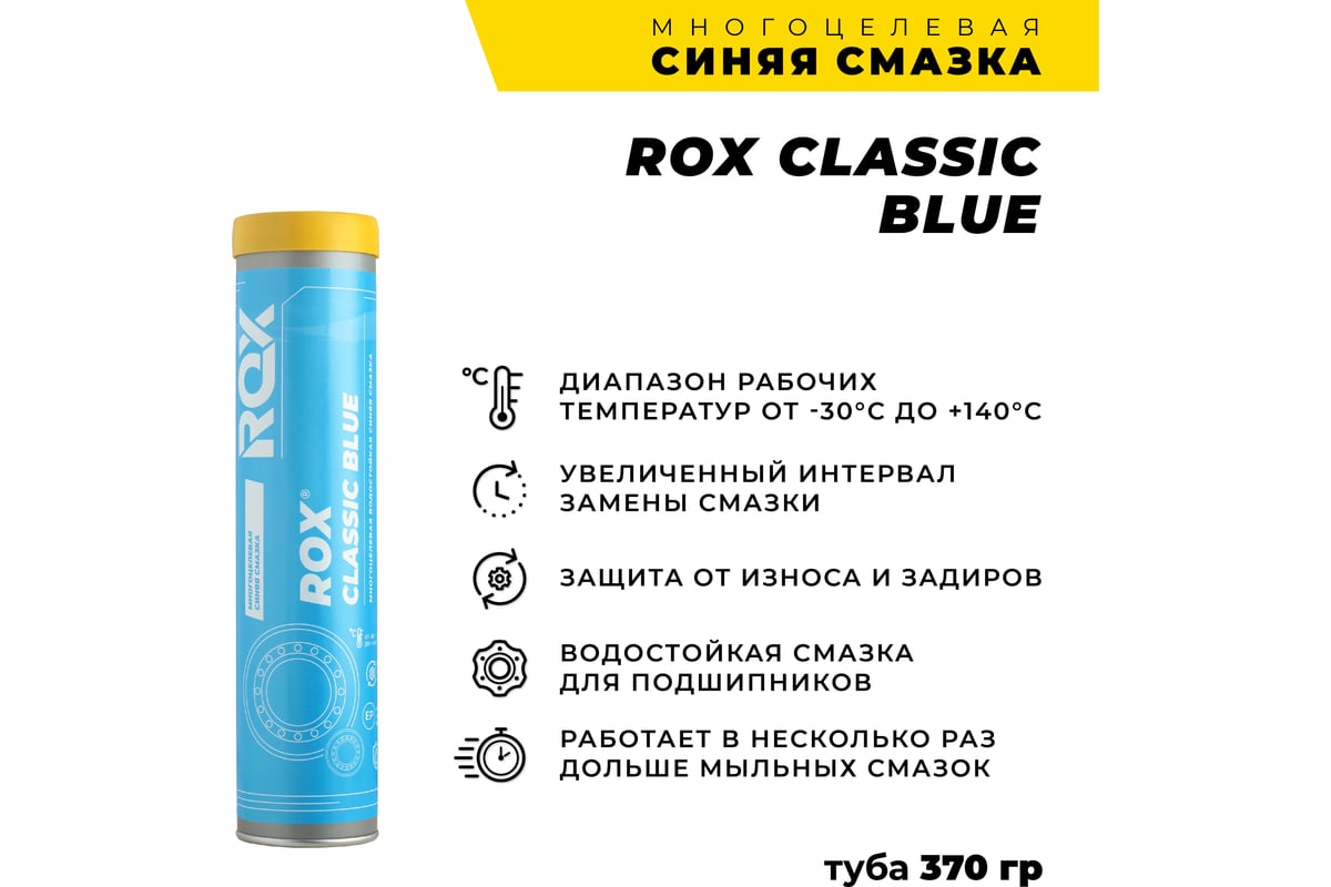 Многоцелевая водостойкая синяя автомобильная смазка CLASSIC BLUE Туба 370  гр ROX R147