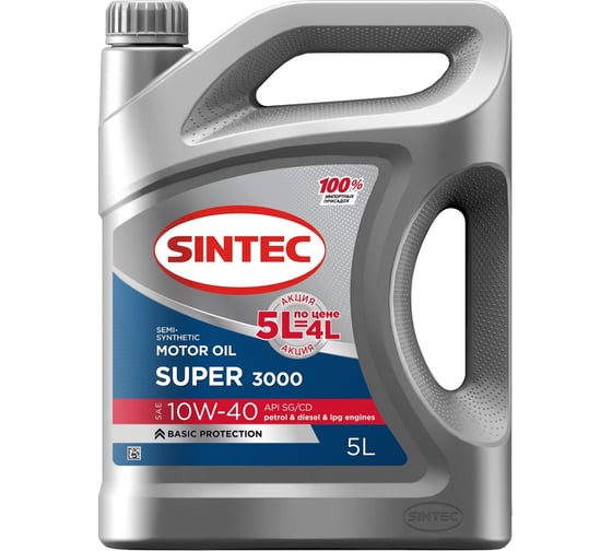 Масло Sintec Super 3000 10w-40 sg/cd 5л акция 5л по цене 4л 600301 1