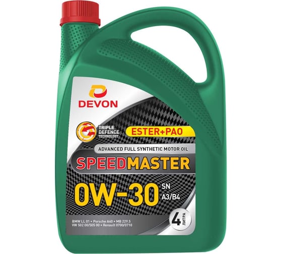 Моторное масло Devon Speed Master SAE 0W-30 SN A3/B4, канистра 4л 338663832