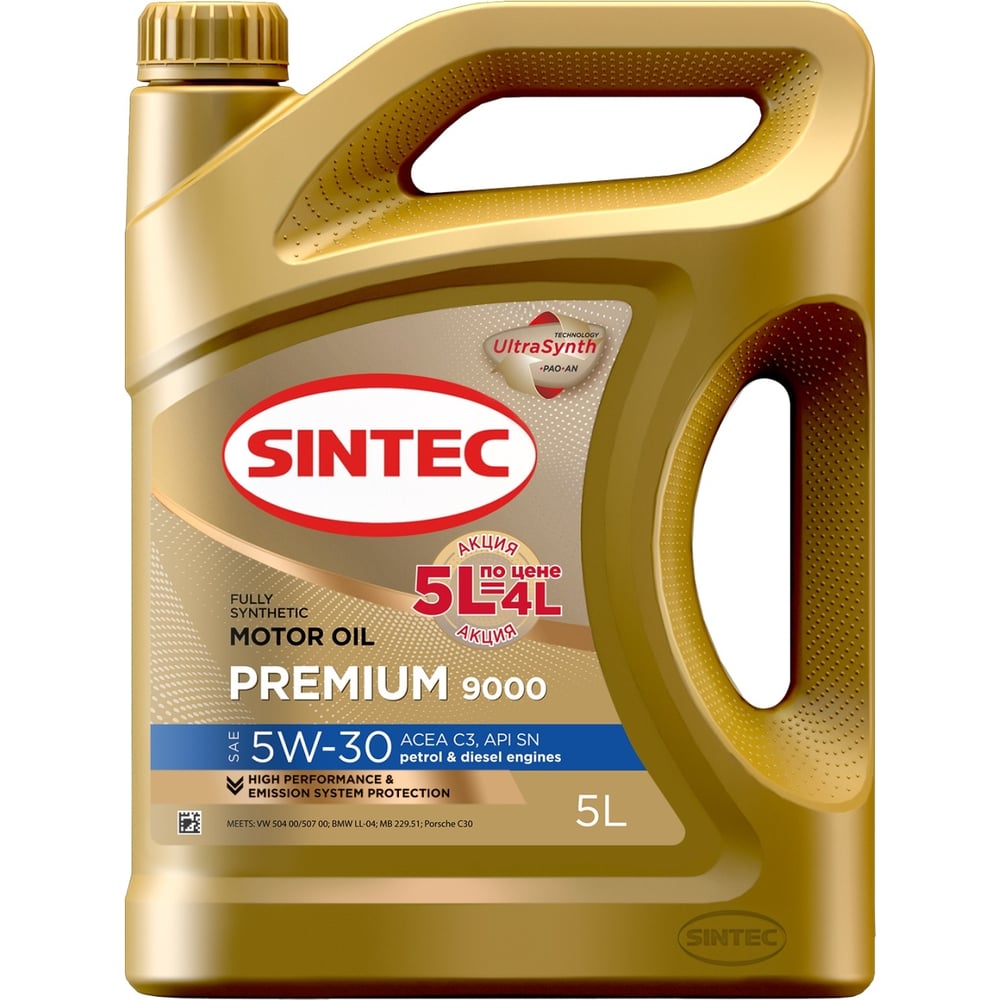 Масло Sintec Premium 9000 5w-30 c3 sn 5л акция 5л по цене 4л 600279 ...
