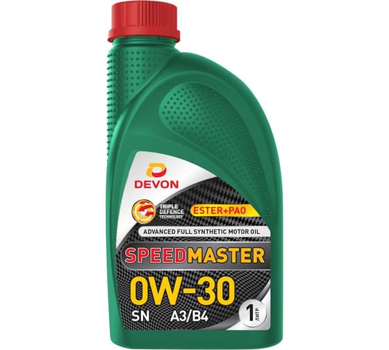 Моторное масло Devon Девон Speed Master SAE 0W-30, SN, A3/B4, канистра 1 л 338663974 1