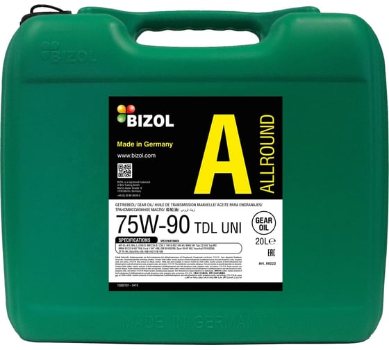 Синтетическое трансмиссионное масло Bizol Allround Gear Oil TDL 75W-90 UNI, 20 л 88222