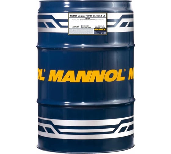 Трансмиссионное масло MANNOL UNIGEAR 75W80, 208 л, синтетическое 8109208 1