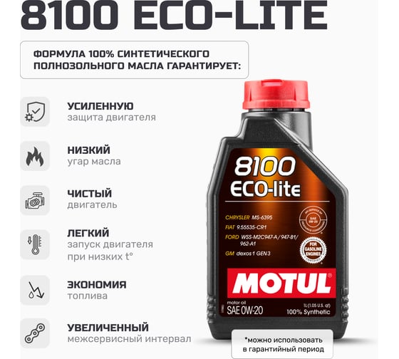 Синтетическое масло 8100 ECO-lite 0W20 1л MOTUL 108534