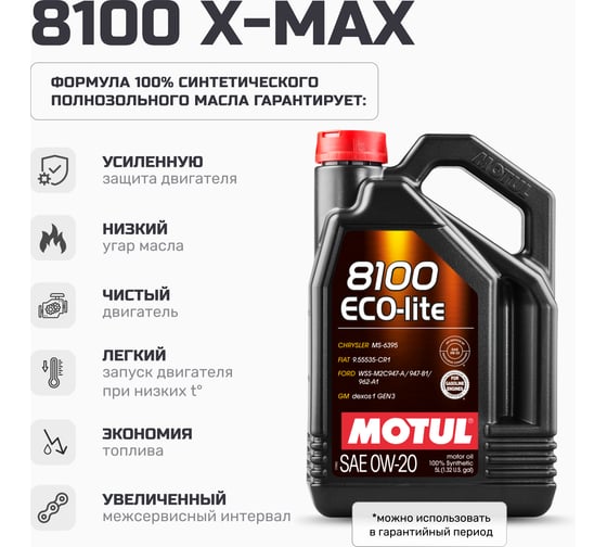 Синтетическое масло 8100 ECO-lite 0W20 5 л MOTUL 109516